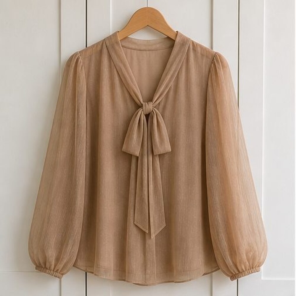 Charcoal Tie Neck Blouse